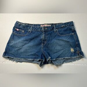 Mudd love peace happiness Blue Denim Frayed Hem Women's Shorts size 16